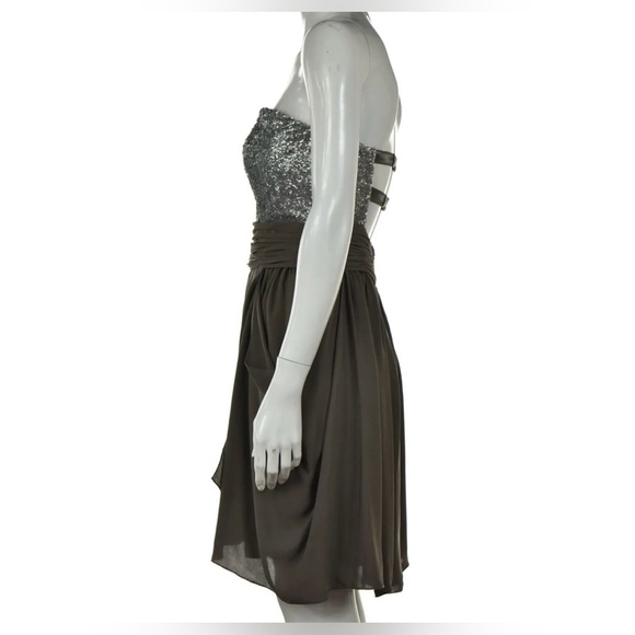 Alice + Olivia Womens Dress Size 2 Silver Taupe Sequined Sheath Strapless Short - Picture 3 of 16